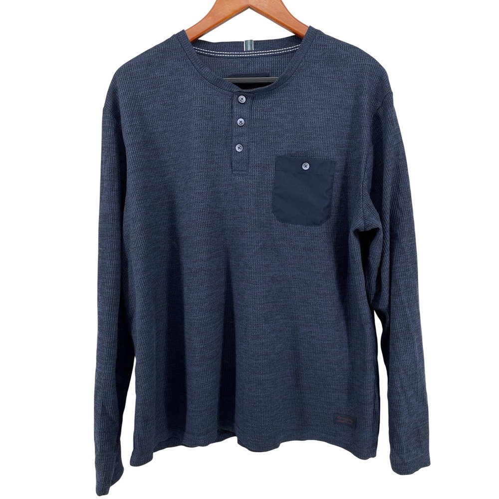 Nomad Henley Shirt Mens XL Blue Waffle Knit Long Sleeve Thermal Chest Pocket
